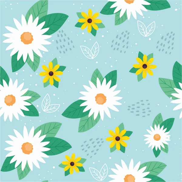 Yellow White Flowers Seamless Pattern Background — Stock Vector