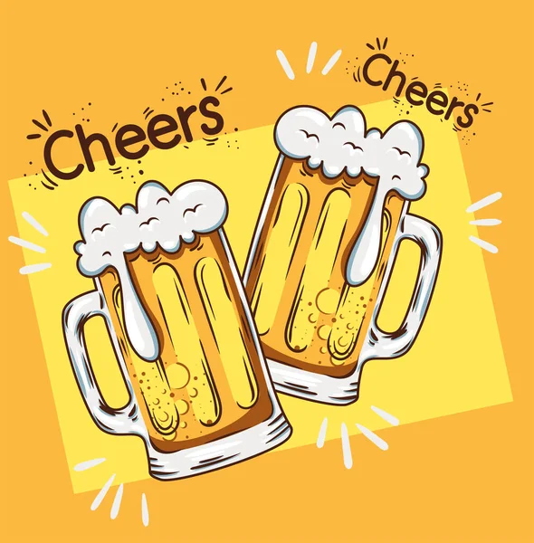 Beers Mugs Cheers Drinks Poster — 스톡 벡터