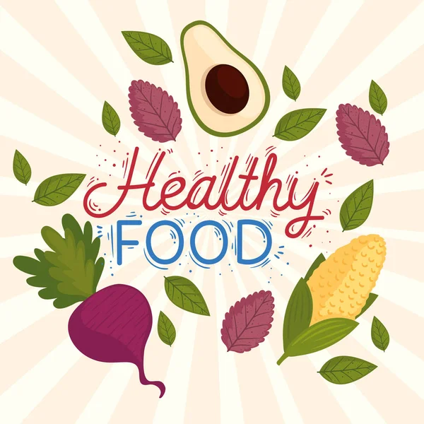 Healthy Food Lettering Vegetables Poster — Stock vektor