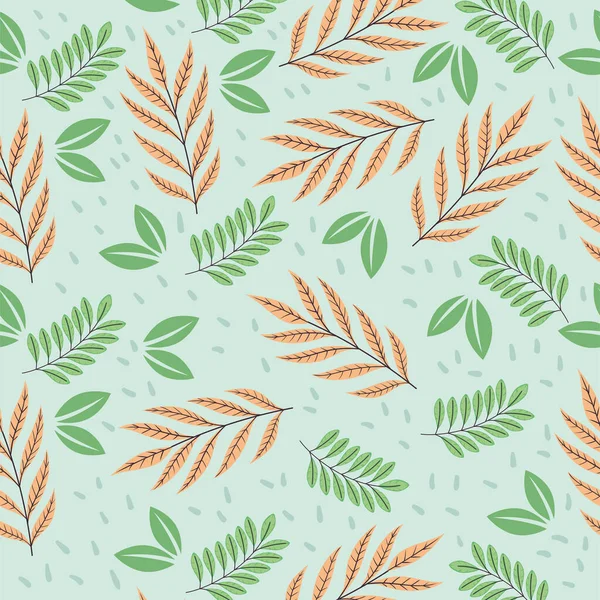 Grüne Blätter Pflanzen Laub Nahtlose Muster Hintergrund — Stockvektor