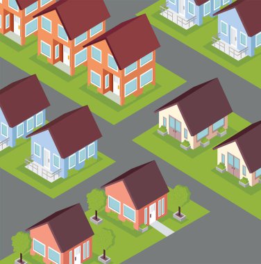 isometric city neighborhood urban scene