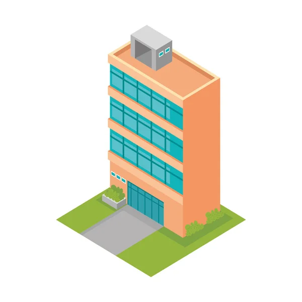 Orange Building Isometric Construction Icon — Vetor de Stock