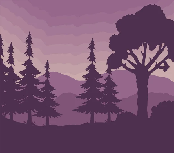 Forest Landscape Purple Color Scene — стоковый вектор