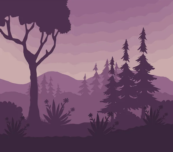 Purple Landscape Trees Scene — Stockvektor