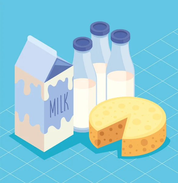 Milk Bottles Box Cheese Icons — стоковый вектор