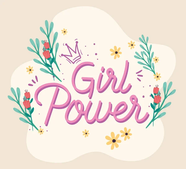 Girl Power Lettering Flowers Poster — ストックベクタ