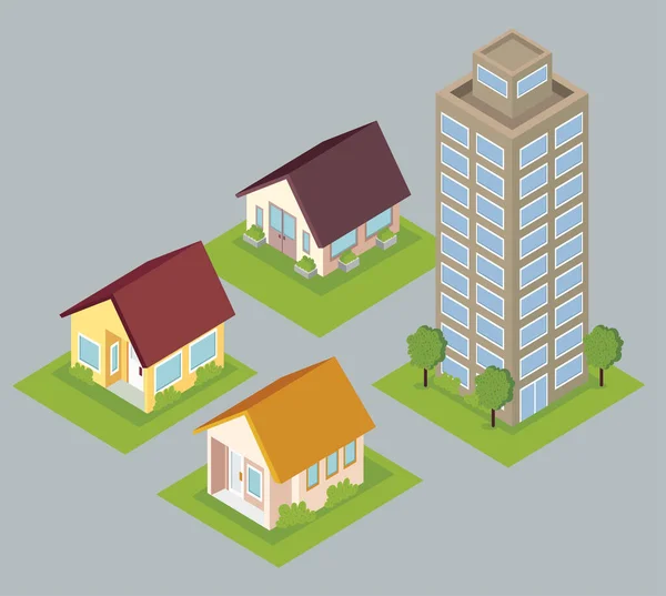 Houses Building Isometric City Scene — Stock vektor