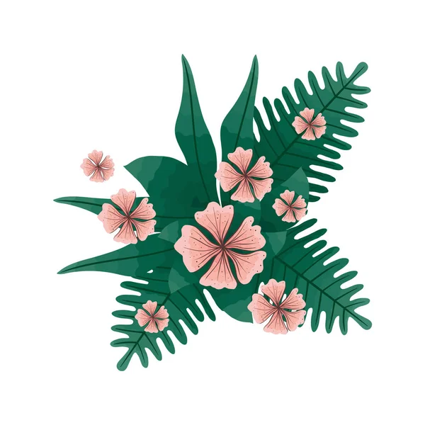 Flowers Pink Leaves Decoration — 스톡 벡터