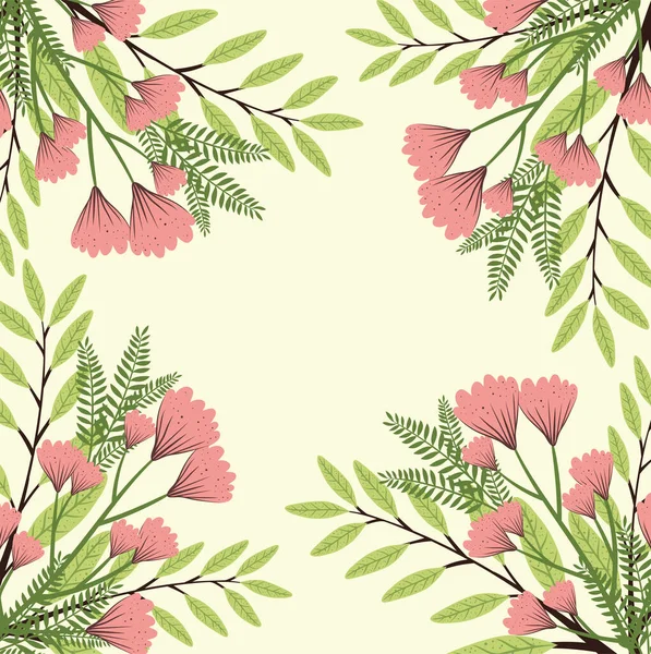 Branches Flowers Frame Decoration — 스톡 벡터