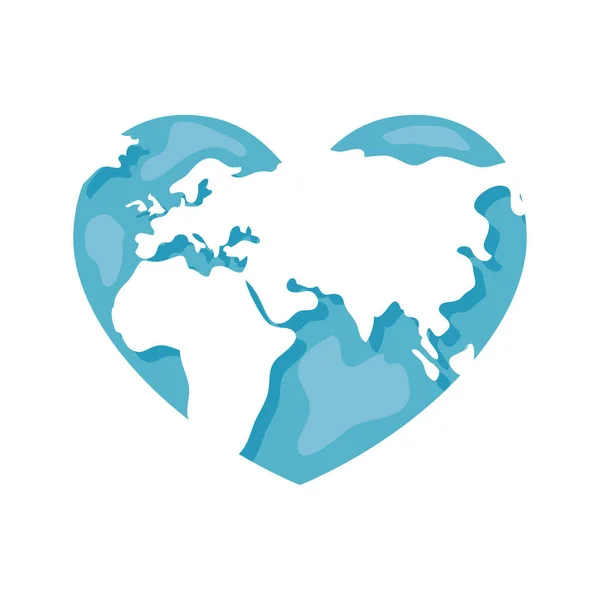 Planet Earth Heart Shape Icon — Stock Vector