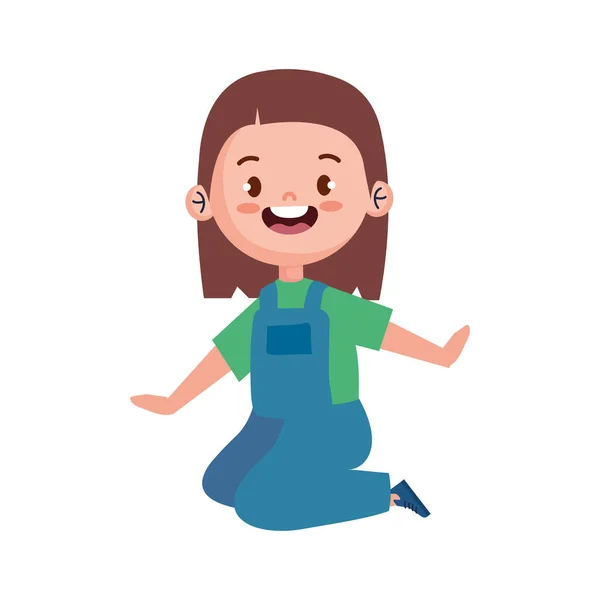 Little Girl Kneeling Position Character — Vector de stock