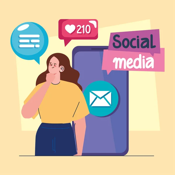 Girl Smartphone Social Media Tech — Vector de stock