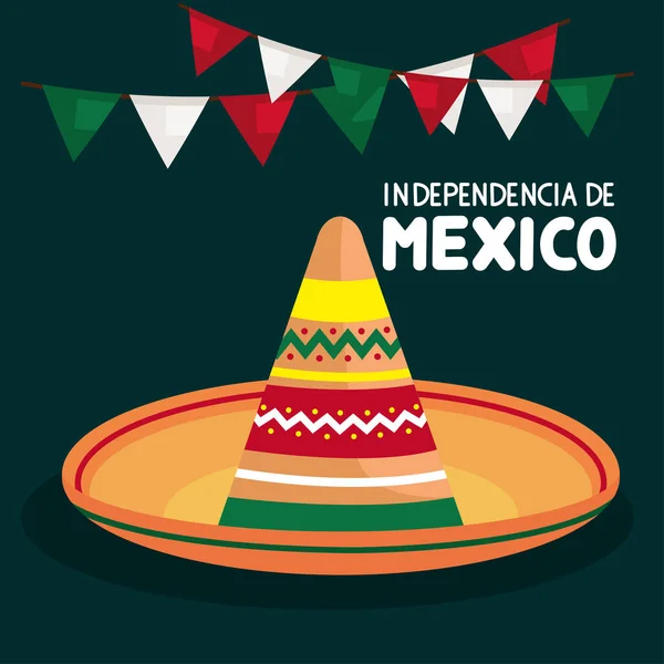 Independencia Mexico Lettering Card Hat — Vettoriale Stock