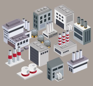 industrial buildings isometric style scene