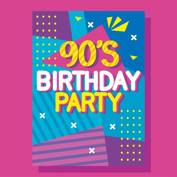 Nineties Birthday Party Postcard Memphis Style — Stock Vector