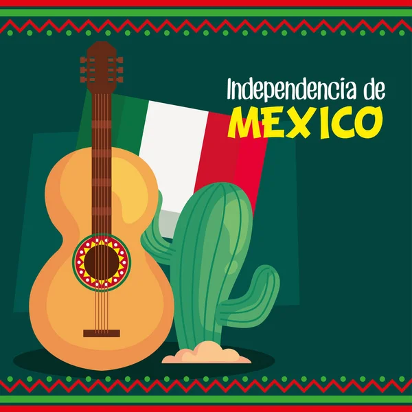 Independencia Mexico Schriftrahmen Mit Kaktus — Stockvektor