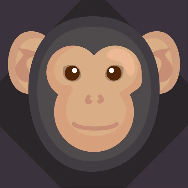 Chimpanzee Monkey Head Animal Character — Vector de stock