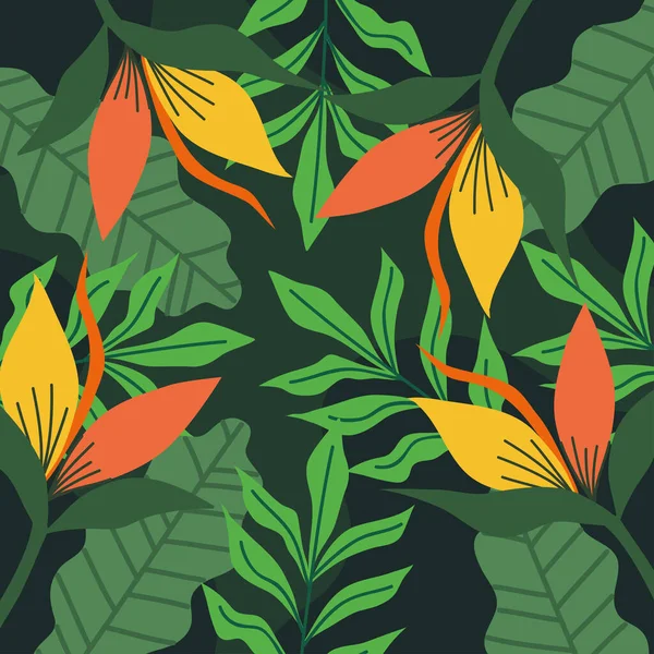 Floral Exotics Heliconias Pattern Background — Wektor stockowy