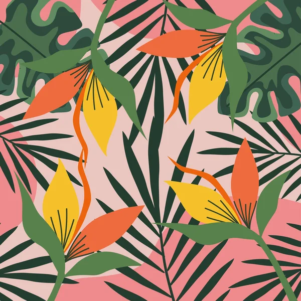 Floral Tropical Heliconias Pattern Background — Vettoriale Stock