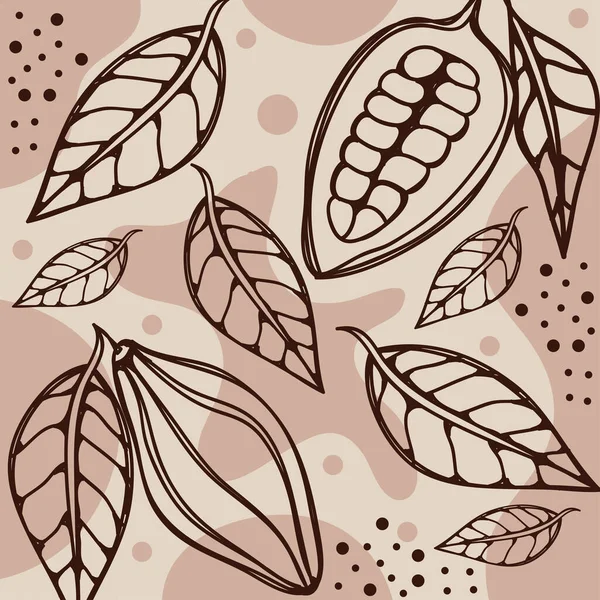 Kakaofrüchte Und Blätter Muster Hintergrund — Stockvektor