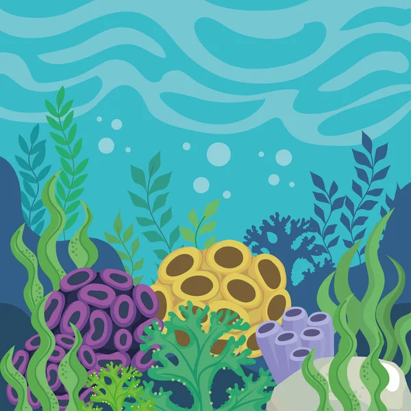 Coral Reefs Underwater Scene Poster - Stok Vektor