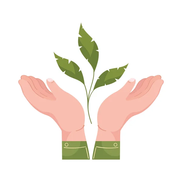 Hände Heben Blätter Pflanze Symbol — Stockvektor