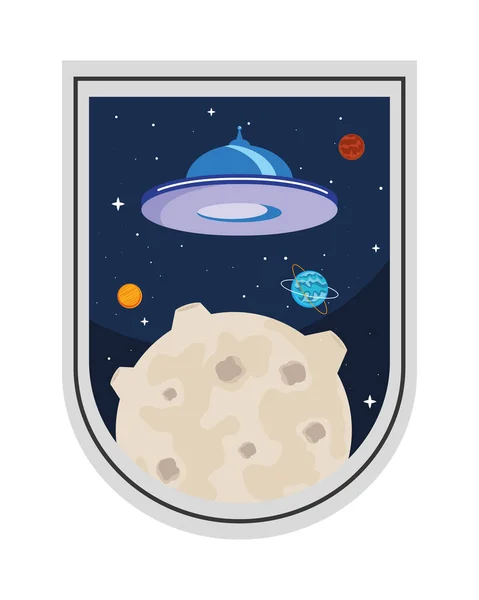 Moon Ufo Space Sticker Icon — Stockvektor