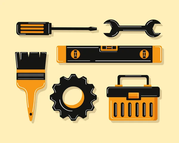 Six Technical Service Set Icons — Stok Vektör
