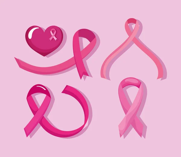 Five Breast Cancer Awareness Set Icons — Stock Vector