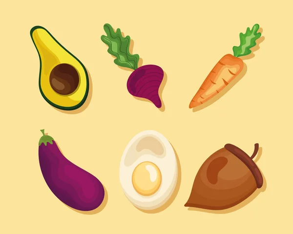 Delicious Super Foods Set Icons — Image vectorielle