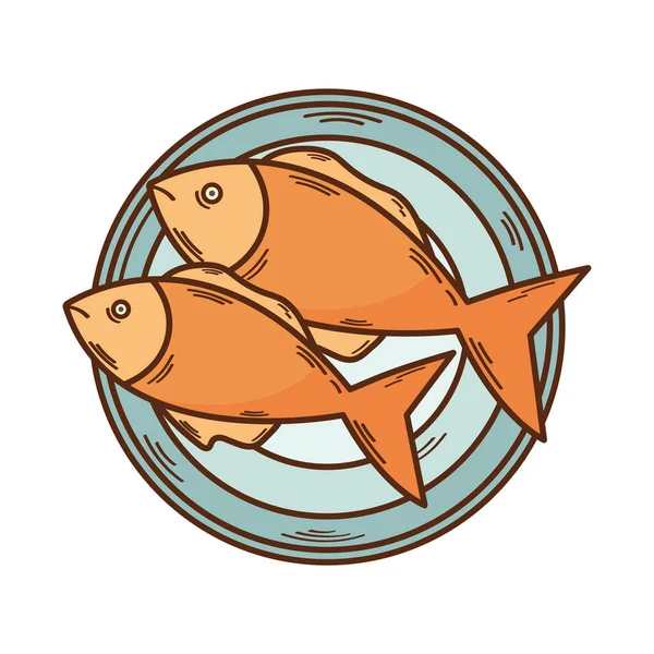 Fishes Dish Seafood Icon — ストックベクタ