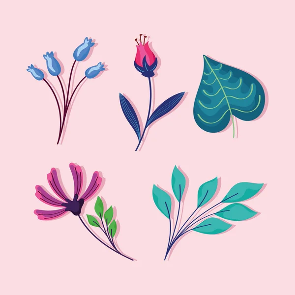 Five Flowers Garden Set Icons — Vetor de Stock