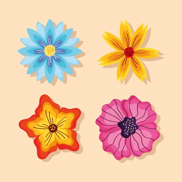 Vier Bloemen Tuin Set Pictogrammen — Stockvector