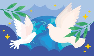 peace doves with planet scene