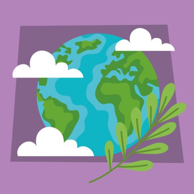 earth planet with leafs ecology poster