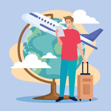 Bavul seyahatleri yapan bir adam.