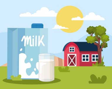 milk box and glass in stable scene