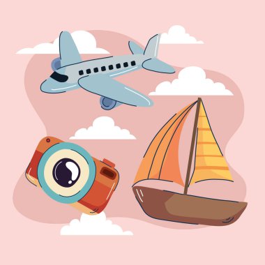 uçak ve yelkenli seyahat simgeleri
