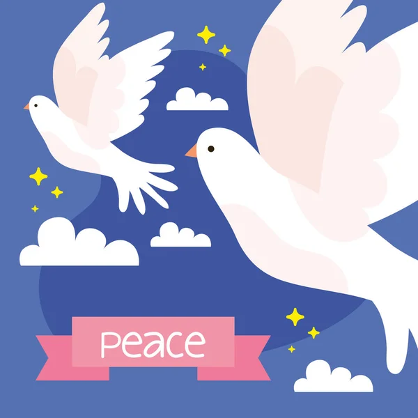 Peace Lettering Ribbon Doves Poster — Archivo Imágenes Vectoriales
