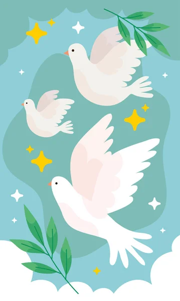 Three Peace Doves Flying Scene — Vettoriale Stock