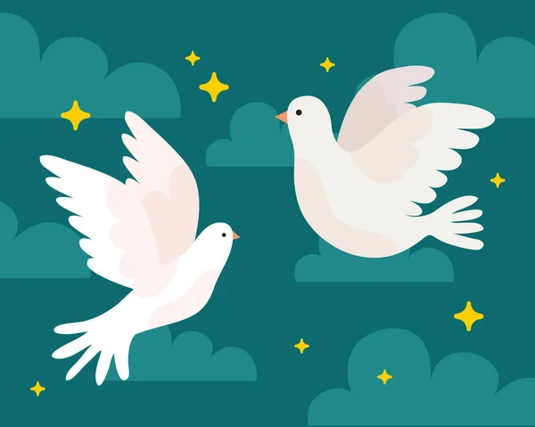 Peace Doves Stars Scene — Stock Vector