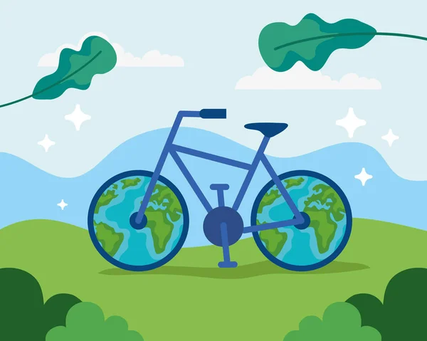 Car Free Day Poster Eco Bike Scene — Stock Vector