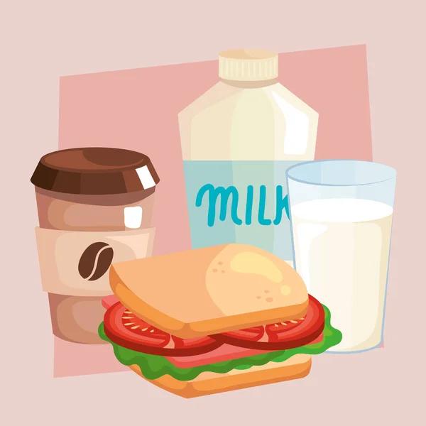 Milk Sanwich Coffee Breakfast — ストックベクタ