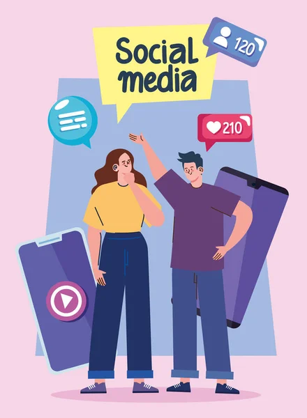 Social Media Lettering Couple Poster — Vetor de Stock