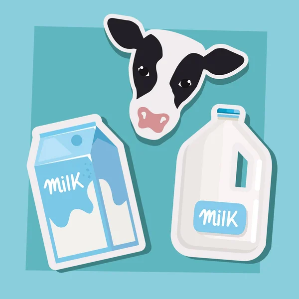 Milk Box Jar Cow Icons — Stok Vektör