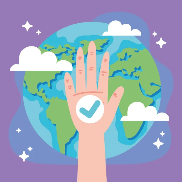 Voter Hand Earth Planet Scene — Vector de stock