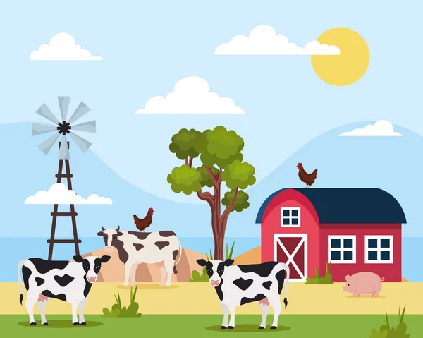 Cows Pig Farm Scene — Stockvektor