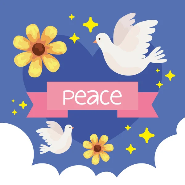 Peace Lettering Ribbon Dove Poster — Vetor de Stock