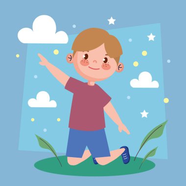 Küçük çocuk diz çökmüş karakter