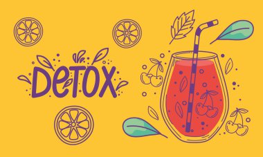 Detoks harfleri ve kirazlar meyve posteri